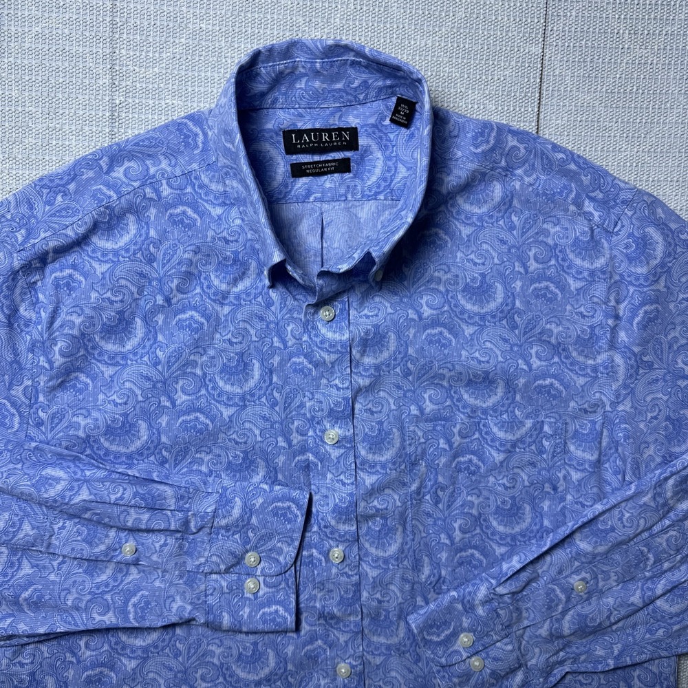 Lauren Ralph Lauren Men's Shirt 15.5 32/33 Blue Paisley Button Down Regular Fit